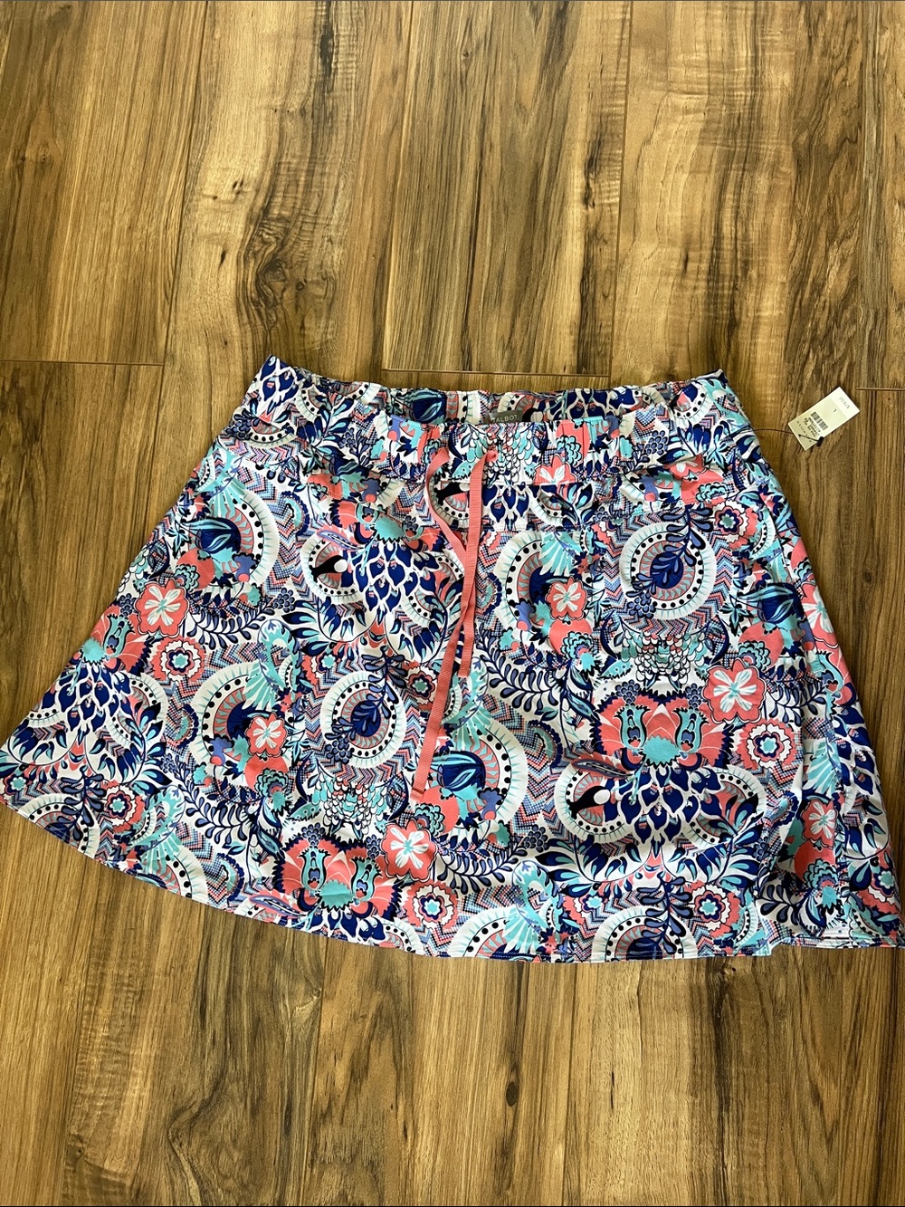 NWT Talbots Skort  Colorful Floral Print Functional Drawstring Waist Sz L